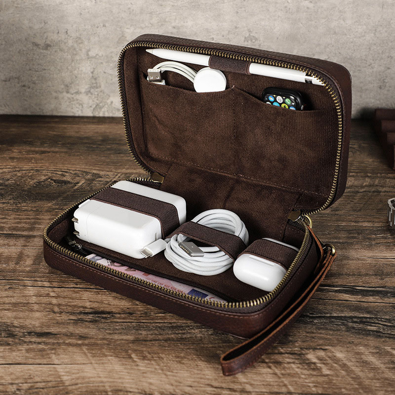 빈티지 브라운 정품 소가죽 테크 오거나이저 가방, 충전 - Tech Accessories Travel 리뷰 및 가격