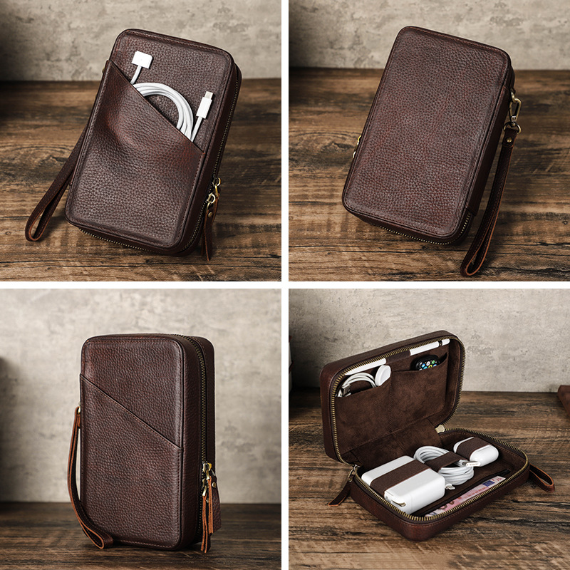 빈티지 브라운 정품 소가죽 테크 오거나이저 가방, 충전 - Tech Accessories Travel 리뷰 및 가격