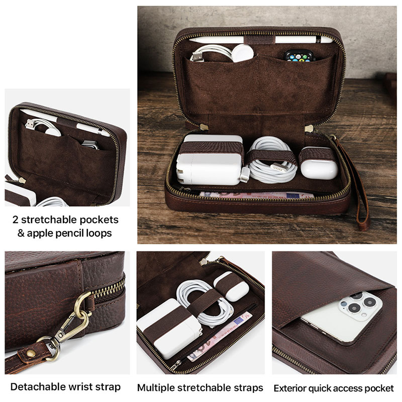 빈티지 브라운 정품 소가죽 테크 오거나이저 가방, 충전 - Tech Accessories Travel 리뷰 및 가격